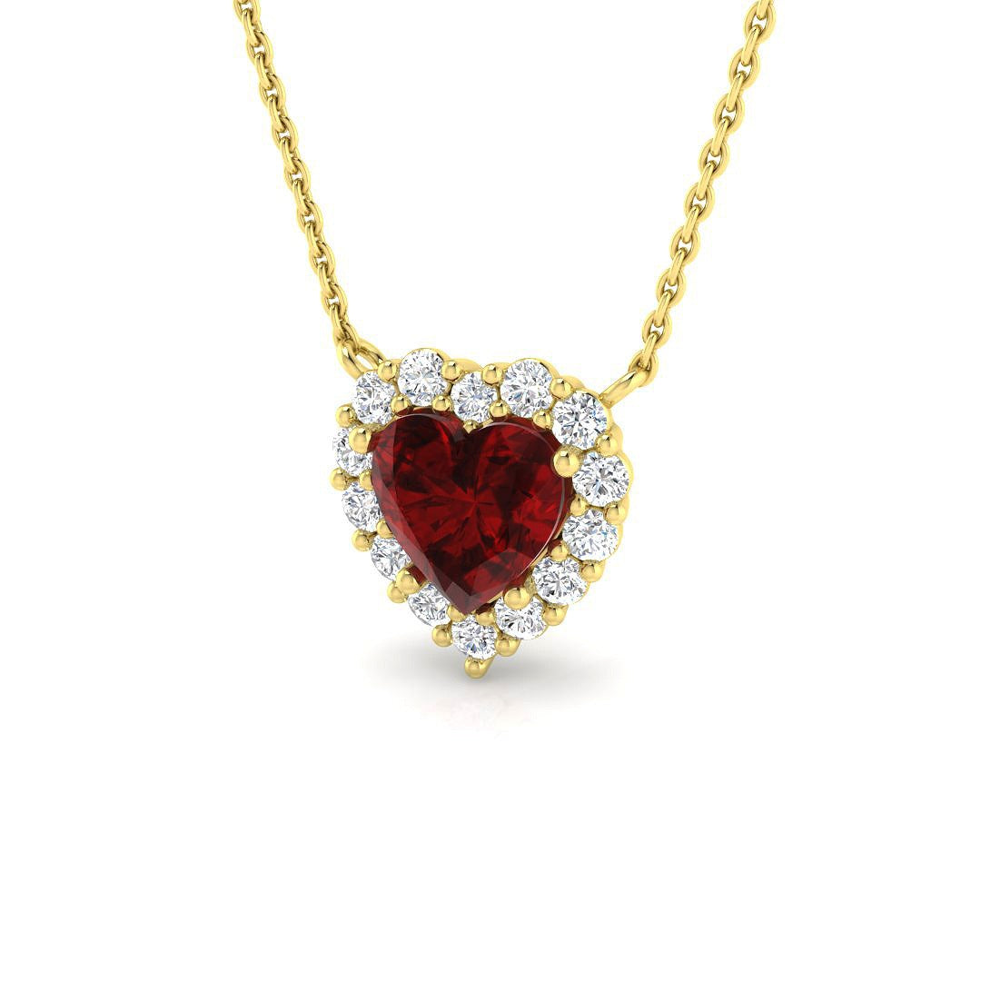 Heart Ruby Diamond Halo Pendant Necklace in 10K/14K gold and platinum with certified lab-grown or natural diamonds