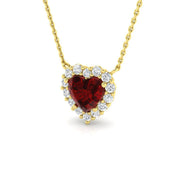 Heart Ruby Diamond Halo Pendant Necklace in 10K/14K gold and platinum with certified lab-grown or natural diamonds