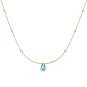 Pear Cut Aquamarine Station Necklace with Diamond Accents - UK Made in 10K/14K gold and platinum with certified lab-grown or natural diamonds
