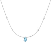 Pear Cut Aquamarine Station Necklace with Diamond Accents - UK Made in 10K/14K gold and platinum with certified lab-grown or natural diamonds