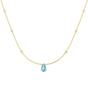Pear Cut Aquamarine Station Necklace with Diamond Accents - UK Made in 10K/14K gold and platinum with certified lab-grown or natural diamonds