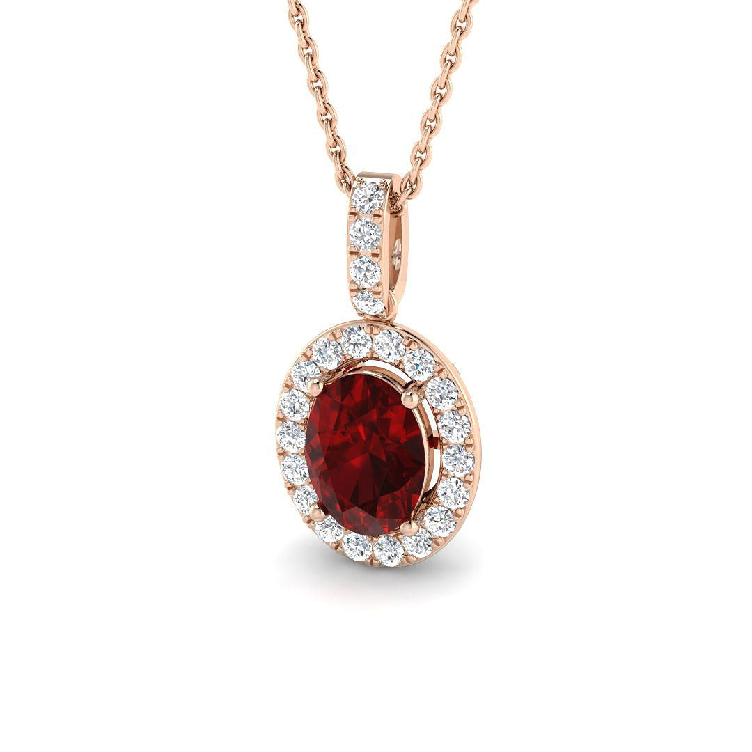 Oval Ruby Halo Pendant Without Chain in 10K/14K gold and platinum with certified lab-grown or natural diamonds
