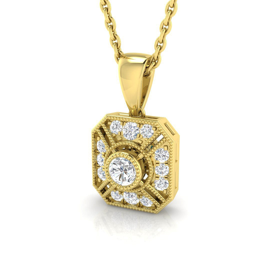 Octagon Diamond Pendant Necklace with Vintage Style Design - UK Made in 10K/14K gold and platinum with certified lab-grown or natural diamonds