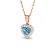 Heart Shaped Blue Topaz Pendant in 10K/14K gold and platinum with certified lab-grown or natural diamonds