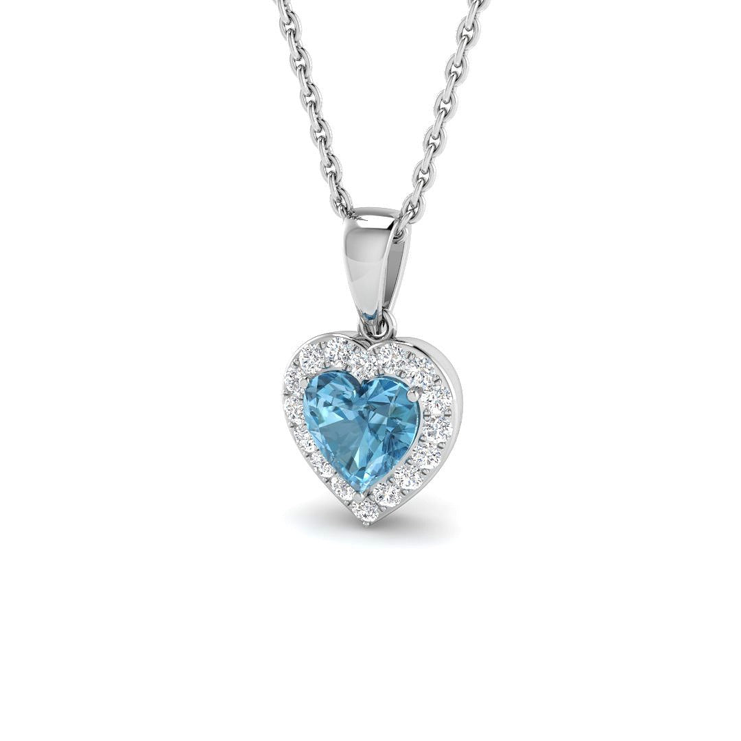 Heart Shaped Blue Topaz Pendant in 10K/14K gold and platinum with certified lab-grown or natural diamonds