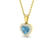 Heart Shaped Blue Topaz Pendant in 10K/14K gold and platinum with certified lab-grown or natural diamonds