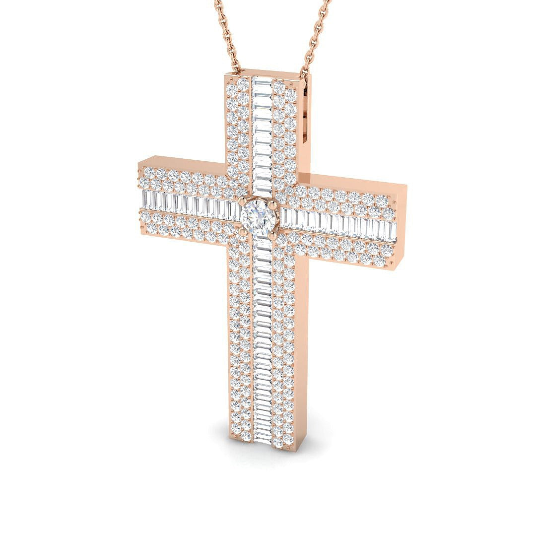Diamond Cross Pendant in 10K/14K gold and platinum with certified lab-grown or natural diamonds