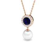 Blue Sapphire & Pearl Pendant 4ct Gold Necklace (Lab & Natural Diamonds) in 10K/14K gold and platinum with certified lab-grown or natural diamonds