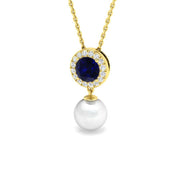 Blue Sapphire & Pearl Pendant 4ct Gold Necklace (Lab & Natural Diamonds) in 10K/14K gold and platinum with certified lab-grown or natural diamonds