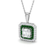 Emerald Pendant Necklace with Diamond Halo Cluster Design (Without Chain) in 10K/14K gold and platinum with certified lab-grown or natural diamonds