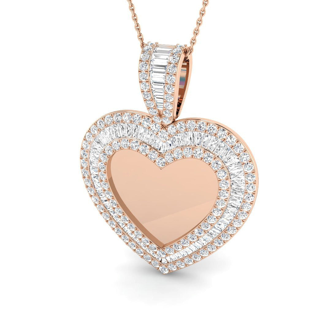Baguette & Round Diamond Heart Pendant 2.5ct in 10K/14K gold and platinum with certified lab-grown or natural diamonds