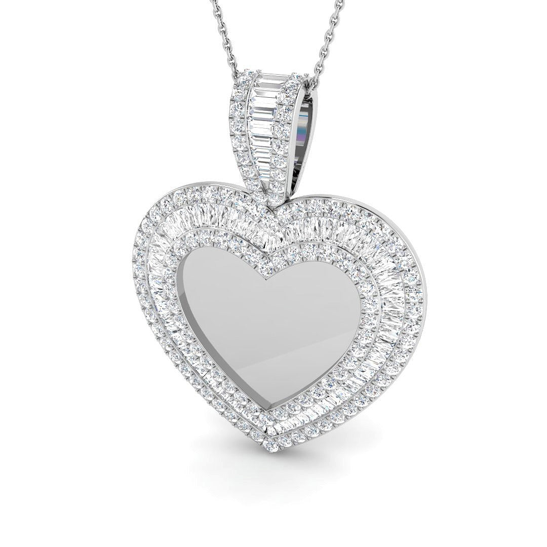Baguette & Round Diamond Heart Pendant 2.5ct in 10K/14K gold and platinum with certified lab-grown or natural diamonds