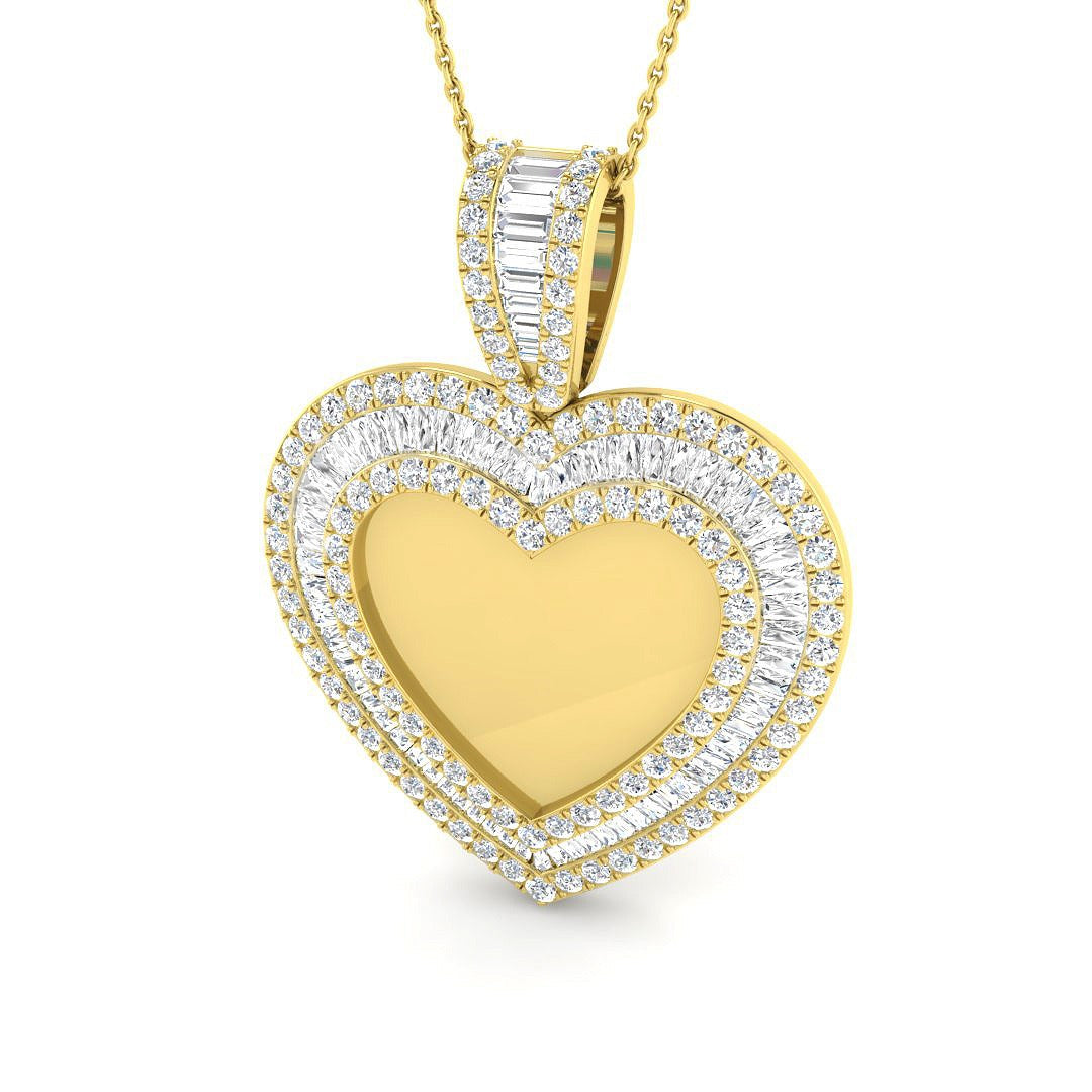 Baguette & Round Diamond Heart Pendant 2.5ct in 10K/14K gold and platinum with certified lab-grown or natural diamonds