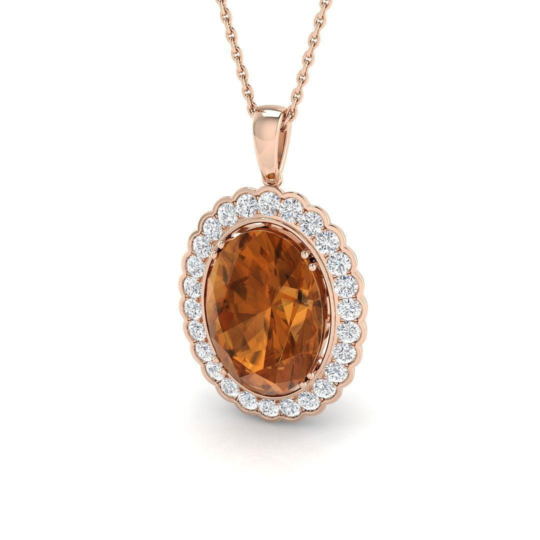 Oval Citrine & Diamond Pendant 6.5ct Gold Necklace (Without Chain) in 10K/14K gold and platinum with certified lab-grown or natural diamonds