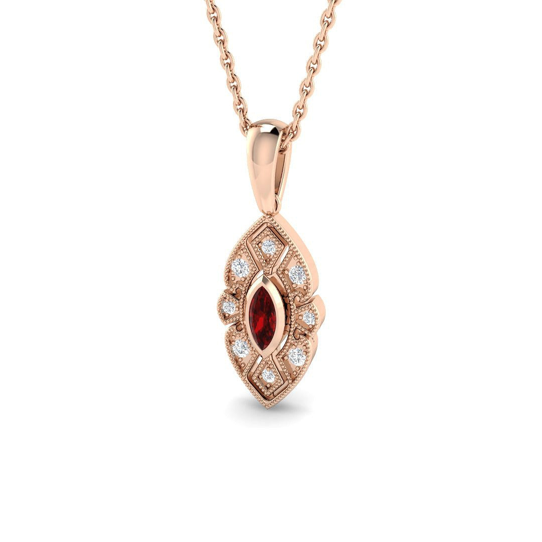 Vintage Ruby Diamond Marquise Pendant Necklace in 10K/14K gold and platinum with certified lab-grown or natural diamonds
