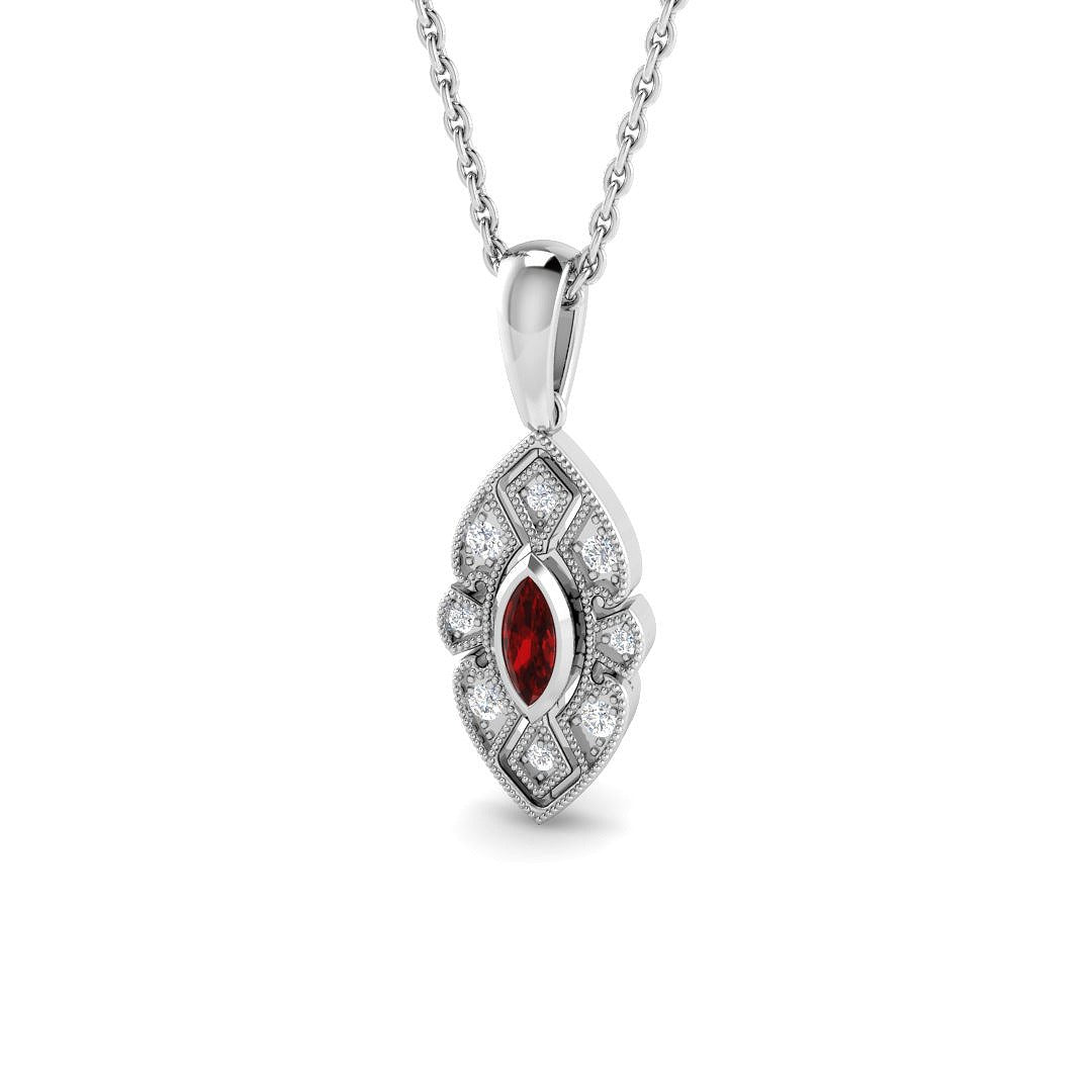 Vintage Ruby Diamond Marquise Pendant Necklace in 10K/14K gold and platinum with certified lab-grown or natural diamonds