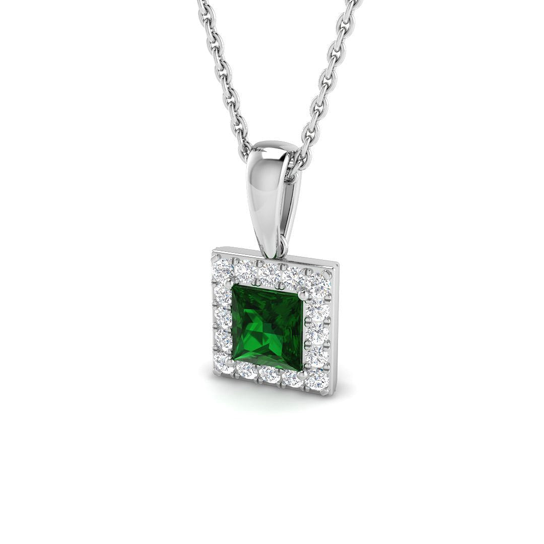 Princess Cut Emerald Diamond Halo Pendant in Gold Without Chain in 10K/14K gold and platinum with certified lab-grown or natural diamonds
