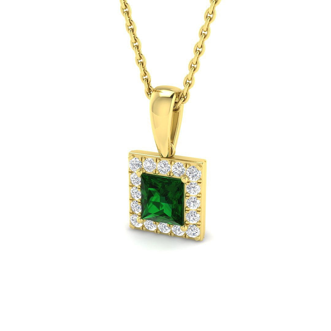 Princess Cut Emerald Diamond Halo Pendant in Gold Without Chain in 10K/14K gold and platinum with certified lab-grown or natural diamonds