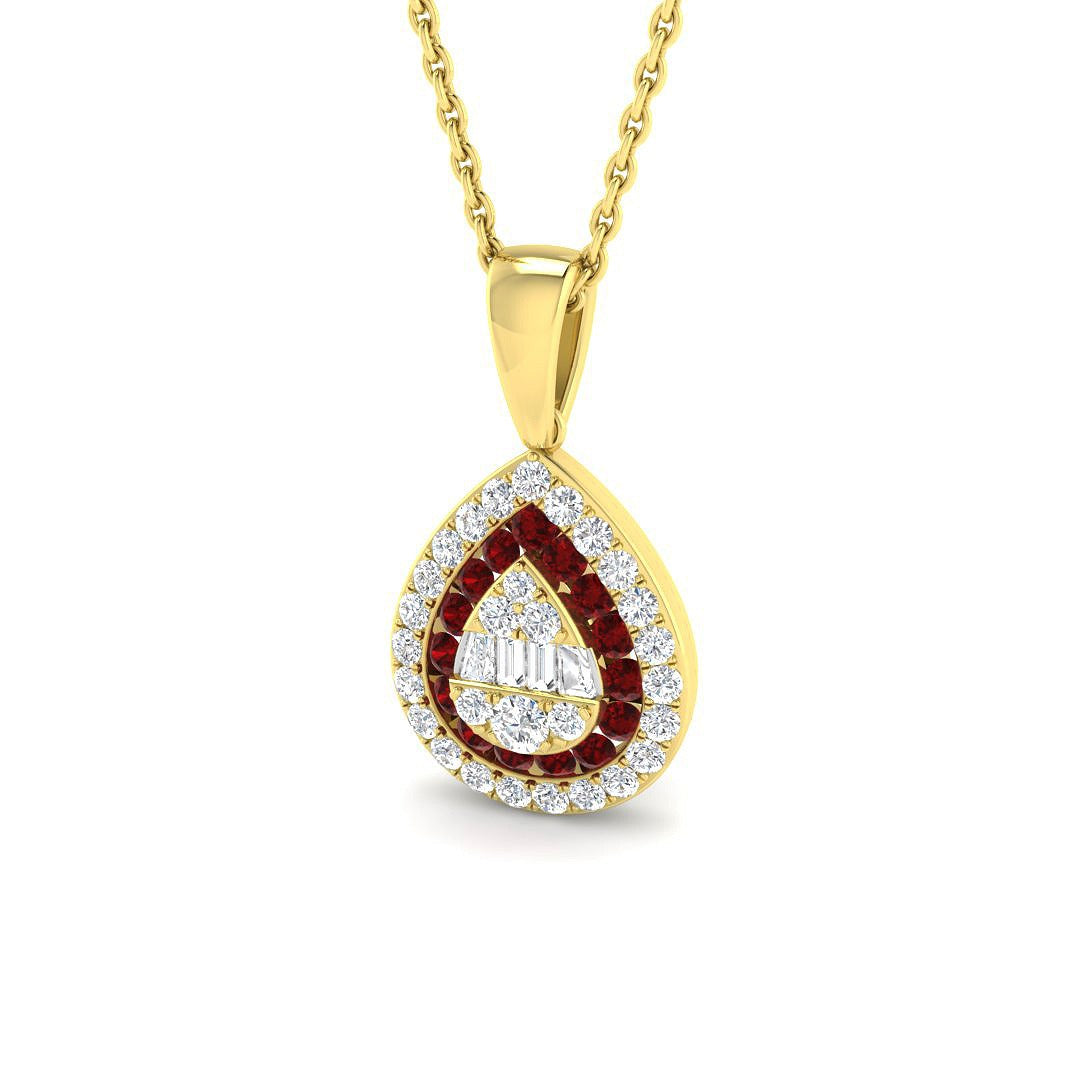 Ruby Diamond Teardrop Cluster Pendant Necklace in - UK Made in 10K/14K gold and platinum with certified lab-grown or natural diamonds