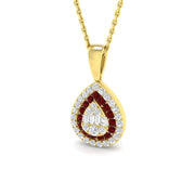 Ruby Diamond Teardrop Cluster Pendant Necklace in - UK Made in 10K/14K gold and platinum with certified lab-grown or natural diamonds