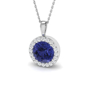 Round Tanzanite Diamond Halo Pendant Necklace in 10K/14K gold and platinum with certified lab-grown or natural diamonds