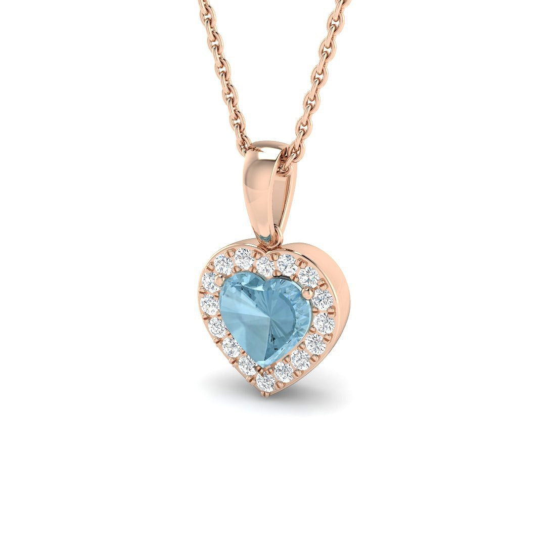 Aquamarine Heart Pendant 0.75ct Gold Without Chain in 10K/14K gold and platinum with certified lab-grown or natural diamonds