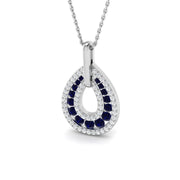 Blue Sapphire Pendant Necklace with Diamond Teardrop Halo in 10K/14K gold and platinum with certified lab-grown or natural diamonds