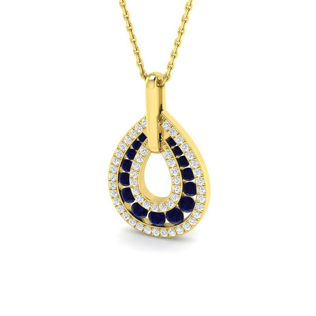 Blue Sapphire Pendant Necklace with Diamond Teardrop Halo in 10K/14K gold and platinum with certified lab-grown or natural diamonds