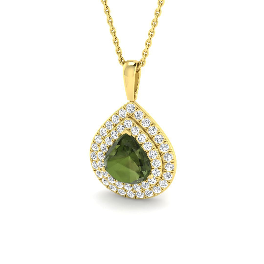 Green Tourmaline Diamond Pendant 2ct in 10K/14K gold and platinum with certified lab-grown or natural diamonds