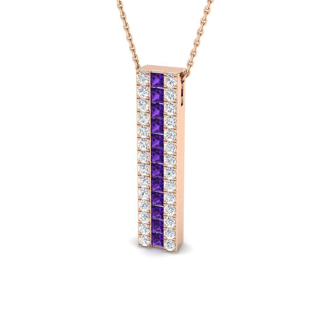 Amethyst Diamond Bar Pendant 1.25ct in 10K/14K gold and platinum with certified lab-grown or natural diamonds