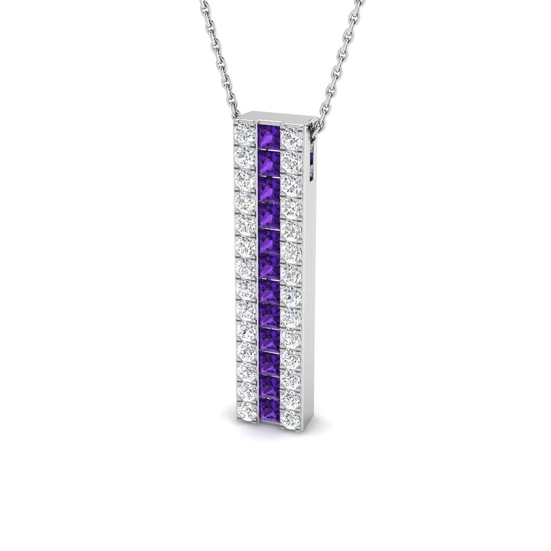 Amethyst Diamond Bar Pendant 1.25ct in 10K/14K gold and platinum with certified lab-grown or natural diamonds