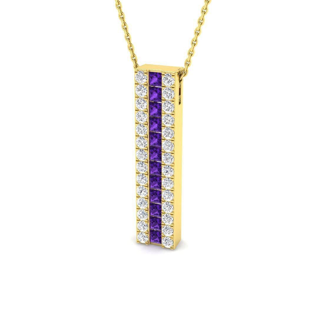 Amethyst Diamond Bar Pendant 1.25ct in 10K/14K gold and platinum with certified lab-grown or natural diamonds