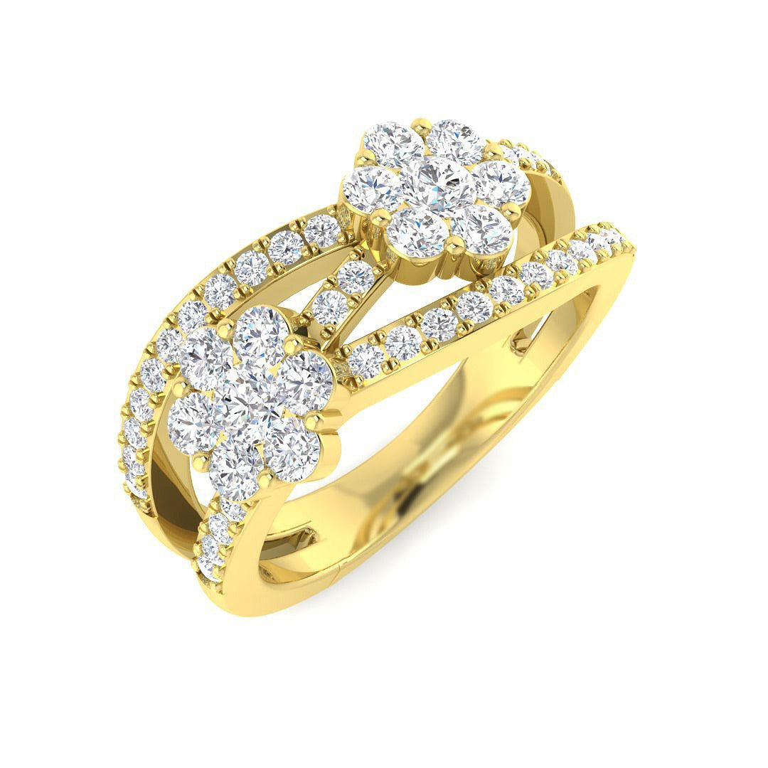 Double Cluster Diamond Ring 0.75ct in 10K/14K gold and platinum with certified lab-grown or natural diamonds