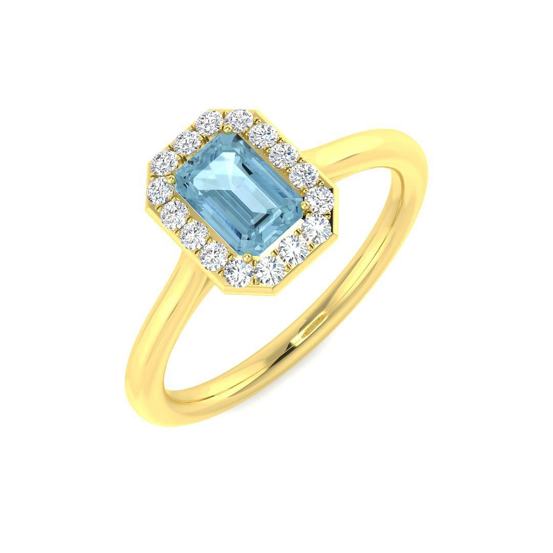 Emerald Cut Aquamarine Halo Ring in Gold & Platinum - Gold & in 10K/14K gold and platinum with certified lab-grown or natural diamonds