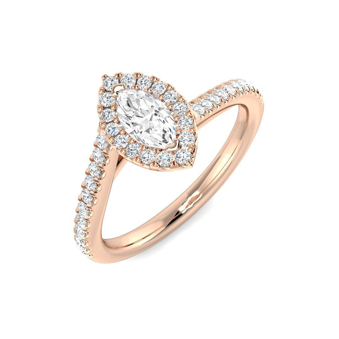Marquise Cut Diamond Halo Engagement Ring in 10K/14K gold and platinum with certified lab-grown or natural diamonds