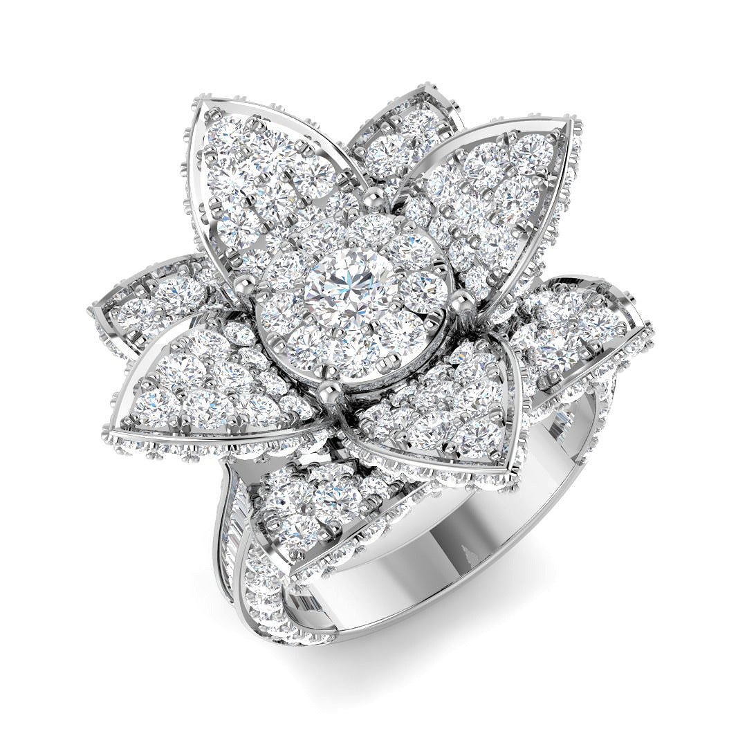 Floral Diamond Statement Ring 4ct Designer Petal UK Hallmarked in 10K/14K gold and platinum with certified lab-grown or natural diamonds