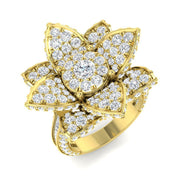 Floral Diamond Statement Ring 4ct Designer Petal UK Hallmarked in 10K/14K gold and platinum with certified lab-grown or natural diamonds