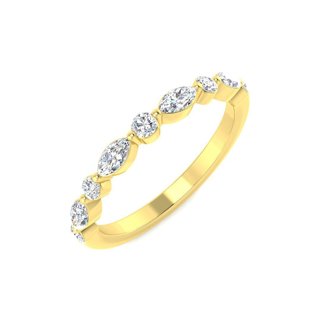 Round and Marquise Diamond Half Eternity Ring in 10K/14K gold and platinum with certified lab-grown or natural diamonds