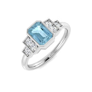 Emerald Cut Aquamarine Ring with Diamond Pave Side Accents in 10K/14K gold and platinum with certified lab-grown or natural diamonds