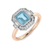 Emerald Cut Aquamarine Ring with Natural Diamonds in 10K/14K gold and platinum with certified lab-grown or natural diamonds