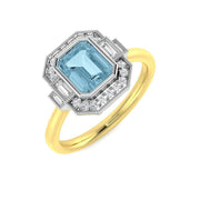 Emerald Cut Aquamarine Ring with Natural Diamonds in 10K/14K gold and platinum with certified lab-grown or natural diamonds