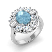 Oval Cut Aquamarine Ring with Diamond Side Accents in 10K/14K gold and platinum with certified lab-grown or natural diamonds