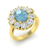 Oval Cut Aquamarine Ring with Diamond Side Accents in 10K/14K gold and platinum with certified lab-grown or natural diamonds