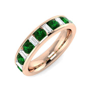 Round Cut Emerald Half Eternity Ring with Baguette Diamond Band in 10K/14K gold and platinum with certified lab-grown or natural diamonds