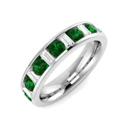 Round Cut Emerald Half Eternity Ring with Baguette Diamond Band in 10K/14K gold and platinum with certified lab-grown or natural diamonds
