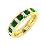 Round Cut Emerald Half Eternity Ring with Baguette Diamond Band in 10K/14K gold and platinum with certified lab-grown or natural diamonds