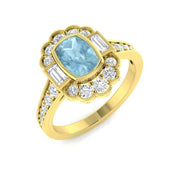 Cushion Cut Aquamarine Ring with Natural Diamonds - Vintage Ring in 10K/14K gold and platinum with certified lab-grown or natural diamonds