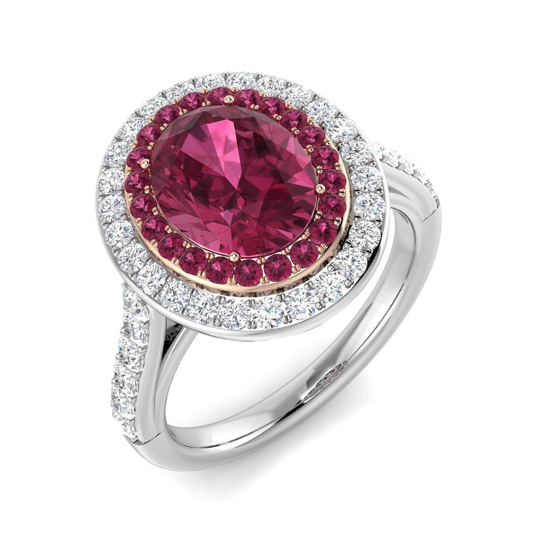 Pink Tourmaline Halo Ring in Oval Cut with Round Natural Diamond Halo in 10K/14K gold and platinum with certified lab-grown or natural diamonds