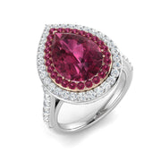 Pink Tourmaline Halo Ring Pear Cut with Diamond Pave in 10K/14K gold and platinum with certified lab-grown or natural diamonds