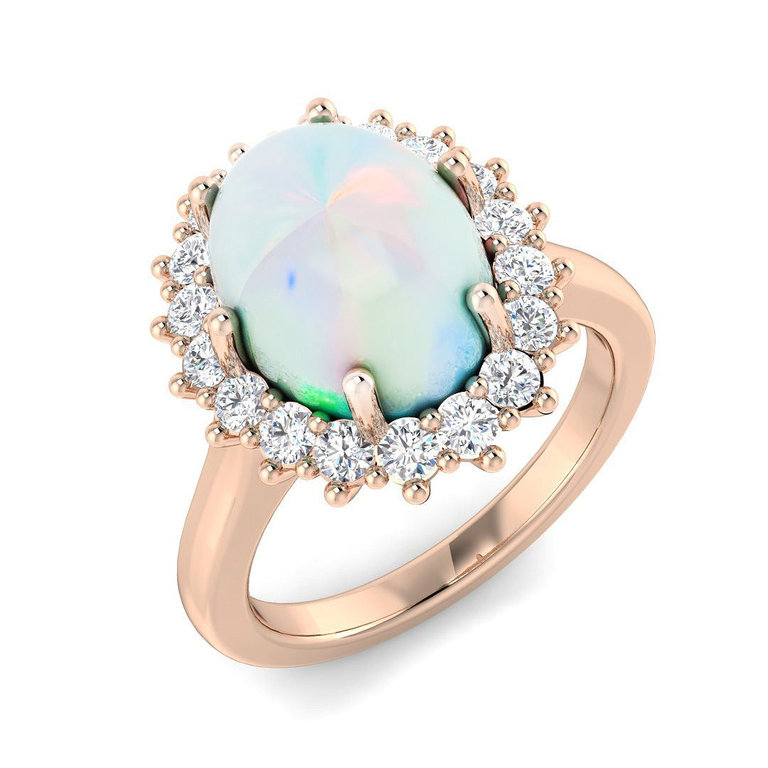 Diamond Ekher Opal Ring in 10K/14K gold and platinum with certified lab-grown or natural diamonds
